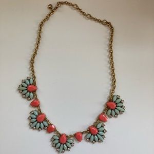 J Crew Statement Necklace with Peach and Light Blue Geometric Design